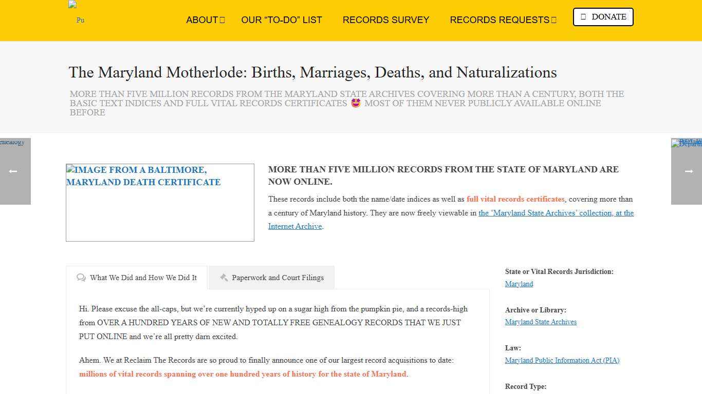 The Maryland Motherlode: Births, Marriages, Deaths, and Naturalizations - Reclaim The Records